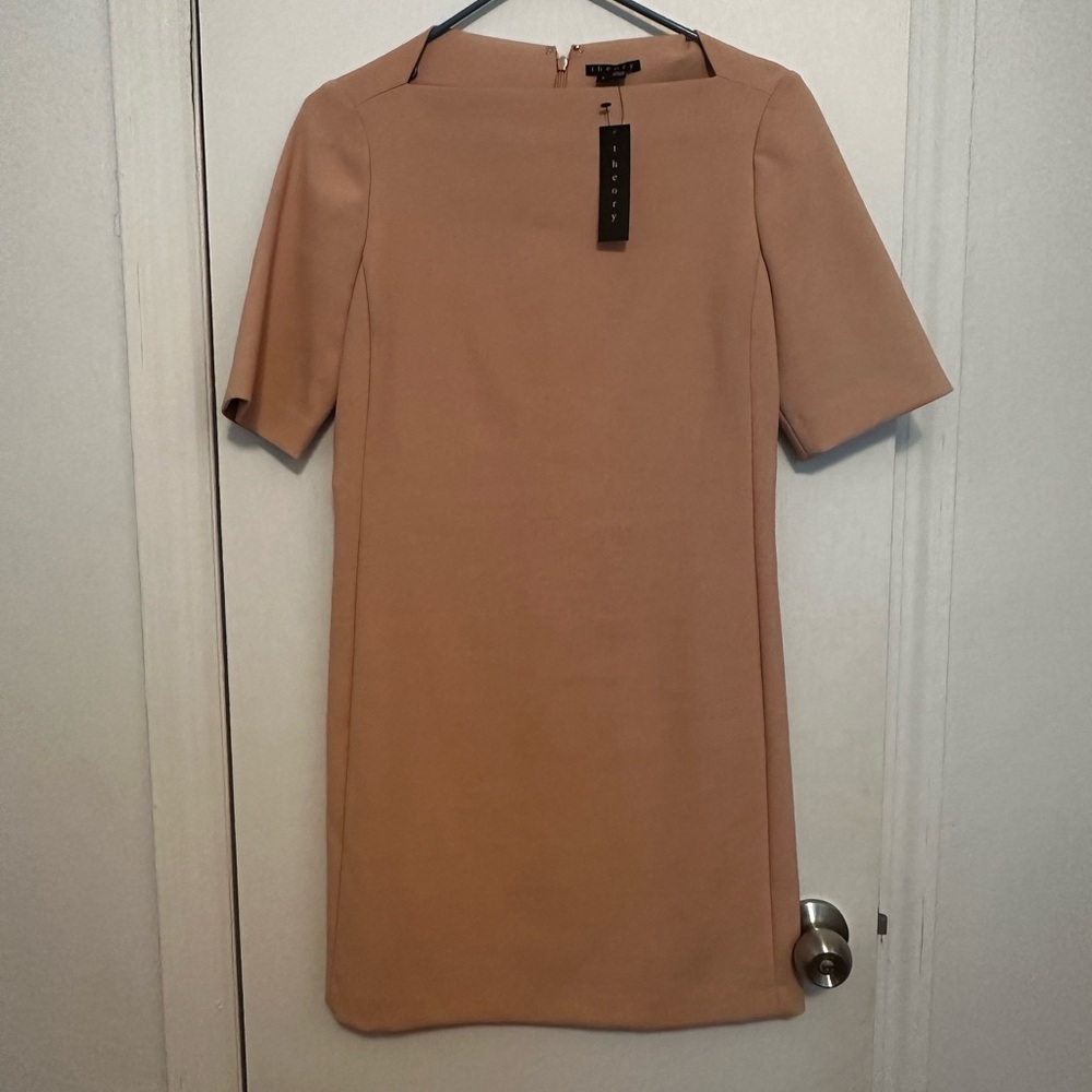 Theory Pink Sheath Dress Midi Crew Neck